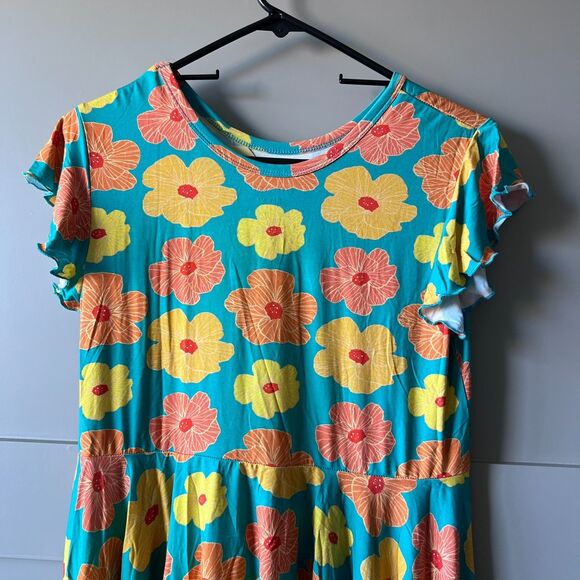 Paradise Now Hawaii Floral Babydoll Dress Girls Youth Large Blue Beach Bamboo - Picture 3 of 13